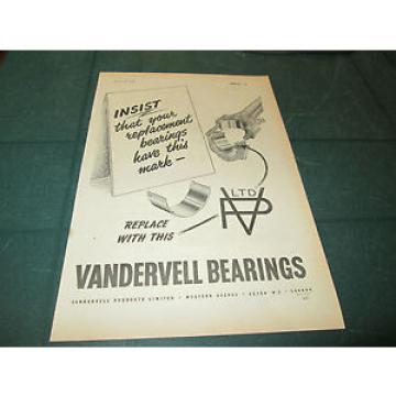 (#)  VINTAGE MOTORING ADVERT VANDERVELL BEARINGS 6TH OCTOBER 1954