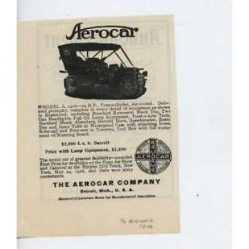 1906 Aerocar Model A Detroit MI Auto Ad Standard Roller Bearing Co mc0908