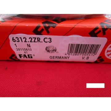 Fag 6312-2ZR C3, Single Row Radial Bearing(=2 SKF 2Z, NSK ZZ,NTN,Fafnir 312KDD)