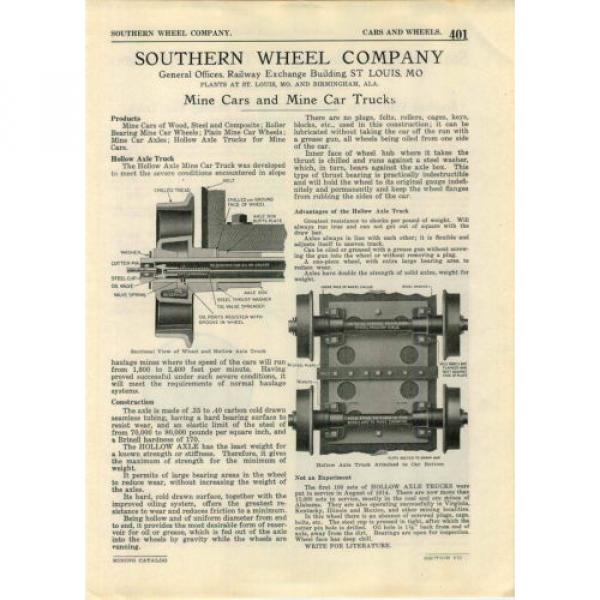 1923 ADVERT Mining Southern Wheel Co St. Louis Stafford Roller Bearing Car Truck #1 image