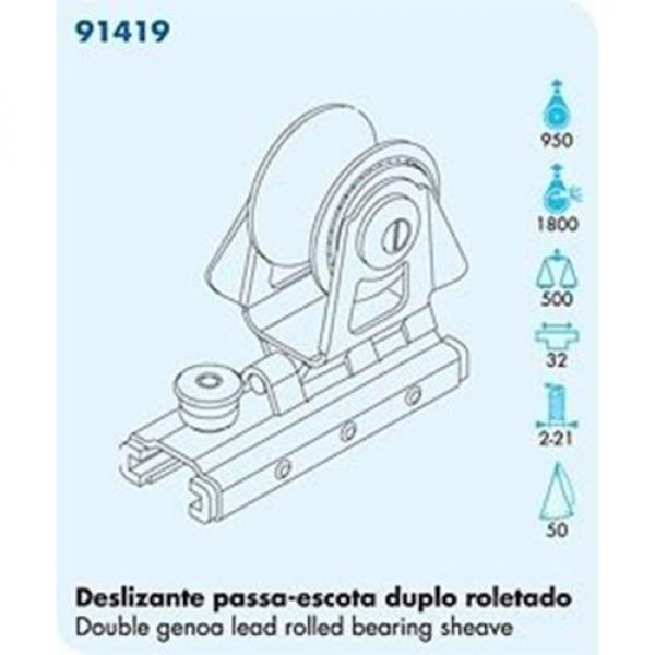 NAUTOS 91419 - SLIDING GENOA CAR - DOUBLE ROLLER BEARING SHEAVE - 32MM &#034;T&#034; TRACK #2 image