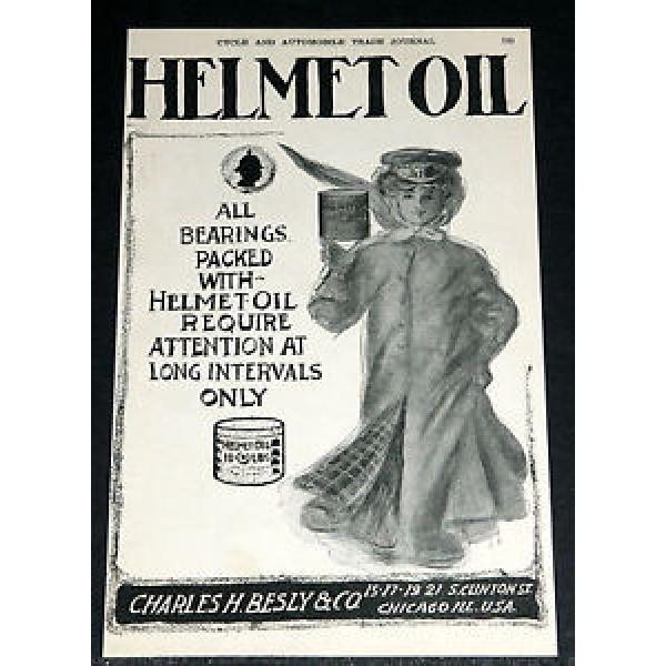 1906 OLD MAGAZINE PRINT AD, HELMET OIL LASTS, PACK YOUR AUTOMOBILE BEARINGS ART! #1 image