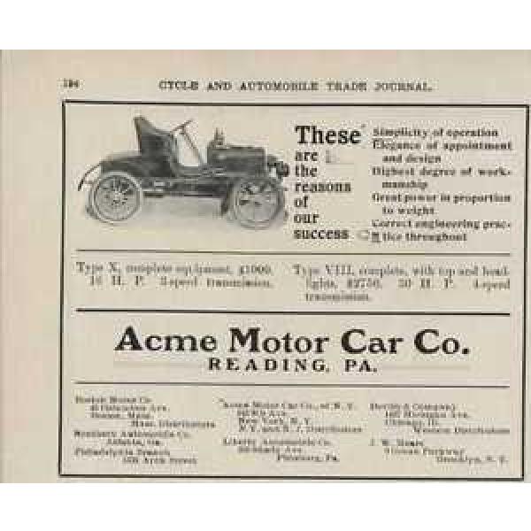 1905 Acme Type X Reading PA Auto Ad Timken Roller Bearing Axle Co ma4724 #1 image