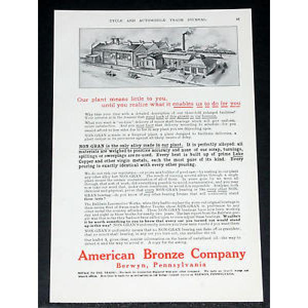 1911 OLD MAGAZINE PRINT AD, NON-GRAN MOTOR CAR ENGINE BEARINGS, AMERICAN BRONZE! #1 image