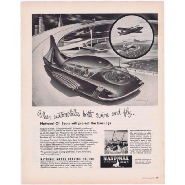 Futuristic 1955 Flying Car Illustrated Vintage Original National Bearing Seal Ad #1 image