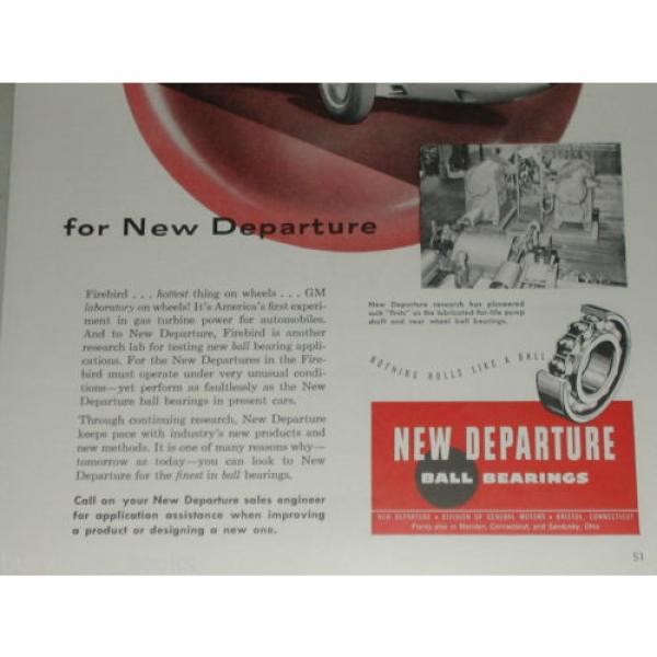 1954 New Departure Ball Bearings advertisement, GM Firebird gas turbine car #3 image