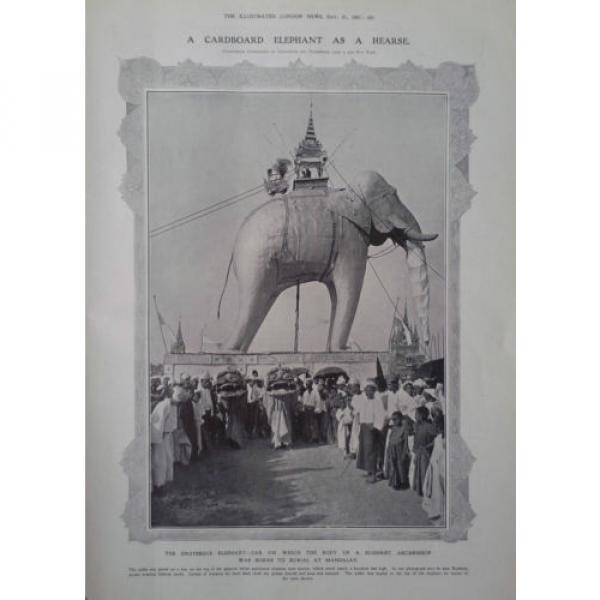 1907 PRINT GROTESQUE ELEPHANT CAR BEARING BUDDHIST ARCHBISHOP&#039;S BODY AT MANDALAY #1 image