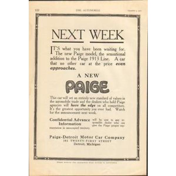 1913 Paige Detroit Motor Car Co Detroit MI Auto Ad Timken Roller Bearing ma8839 #1 image